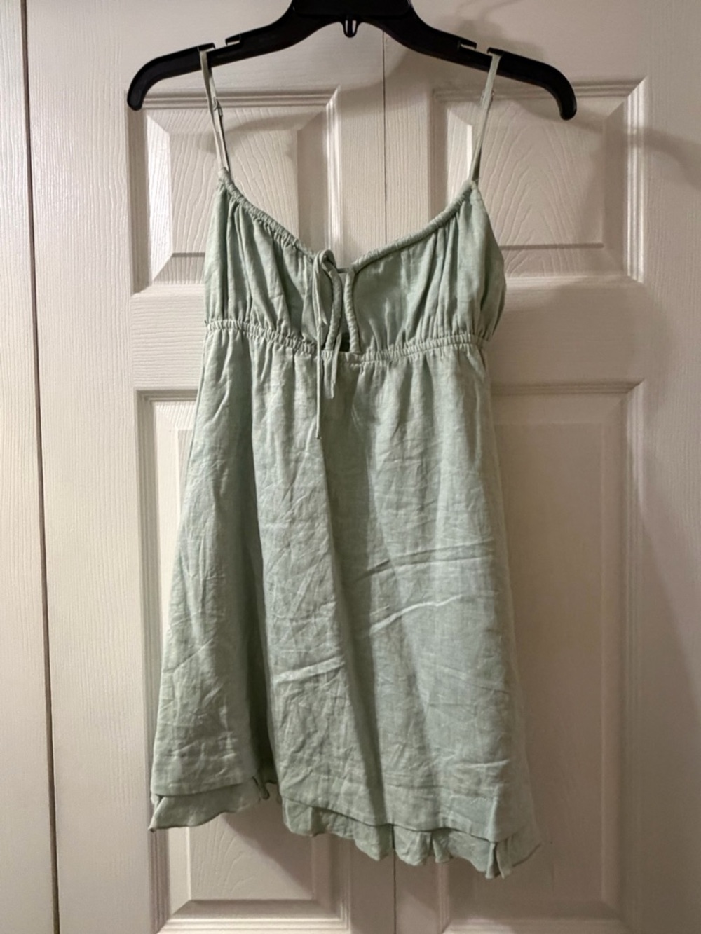 Princess Polly Empress of Love Sage Green Linen Blend Size 4 Mini Babydoll Dress